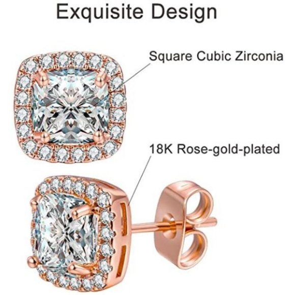 18K Rose Gold Plated Square Cubic Zircon Simulated - Picture 5 of 15